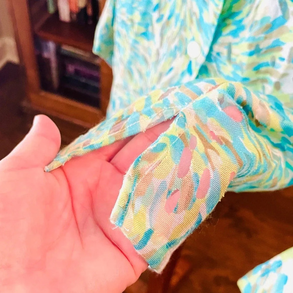 Ruby Rd. women’s long sleeve semi-sheer button top SZ 14 blue green white - Picture 6 of 9